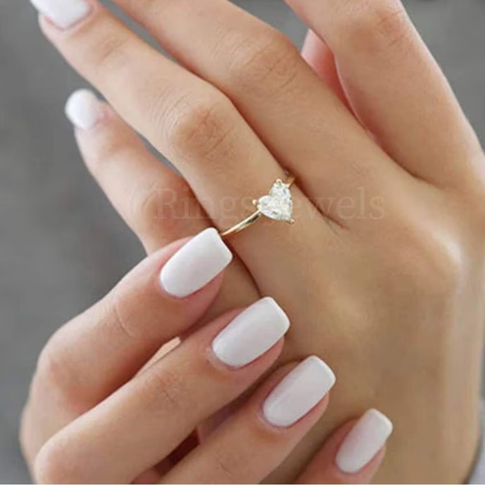 Romantic 14k Gold Plated Heart-Shaped CZ Diamond Ring. New. - Picture 7 of 15